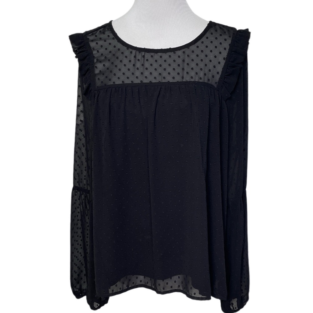 Collection by Bobeau Black Chiffon Swiss Dot Long Sleeve Blouse